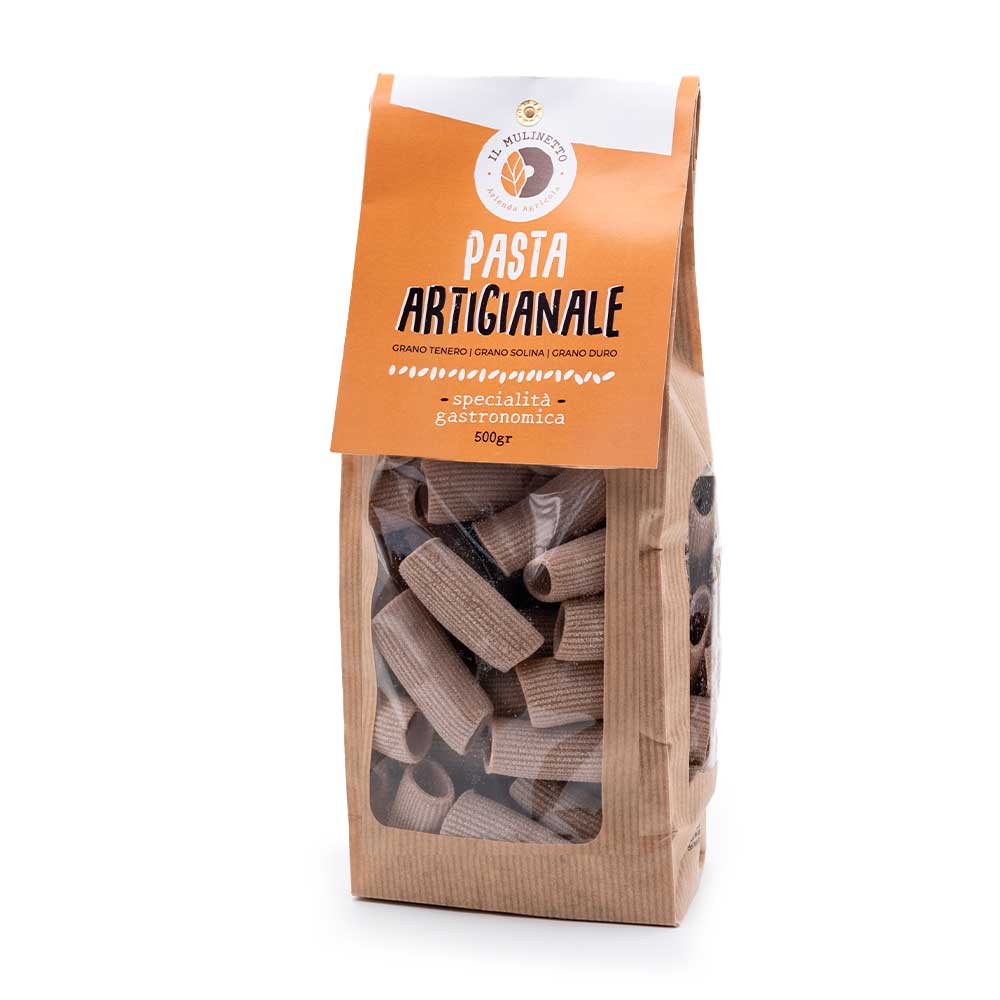 Rigatoni artigianali Il Mulinetto, pasta abruzzese trafilata al bronzo con grano tenero e grano Solina